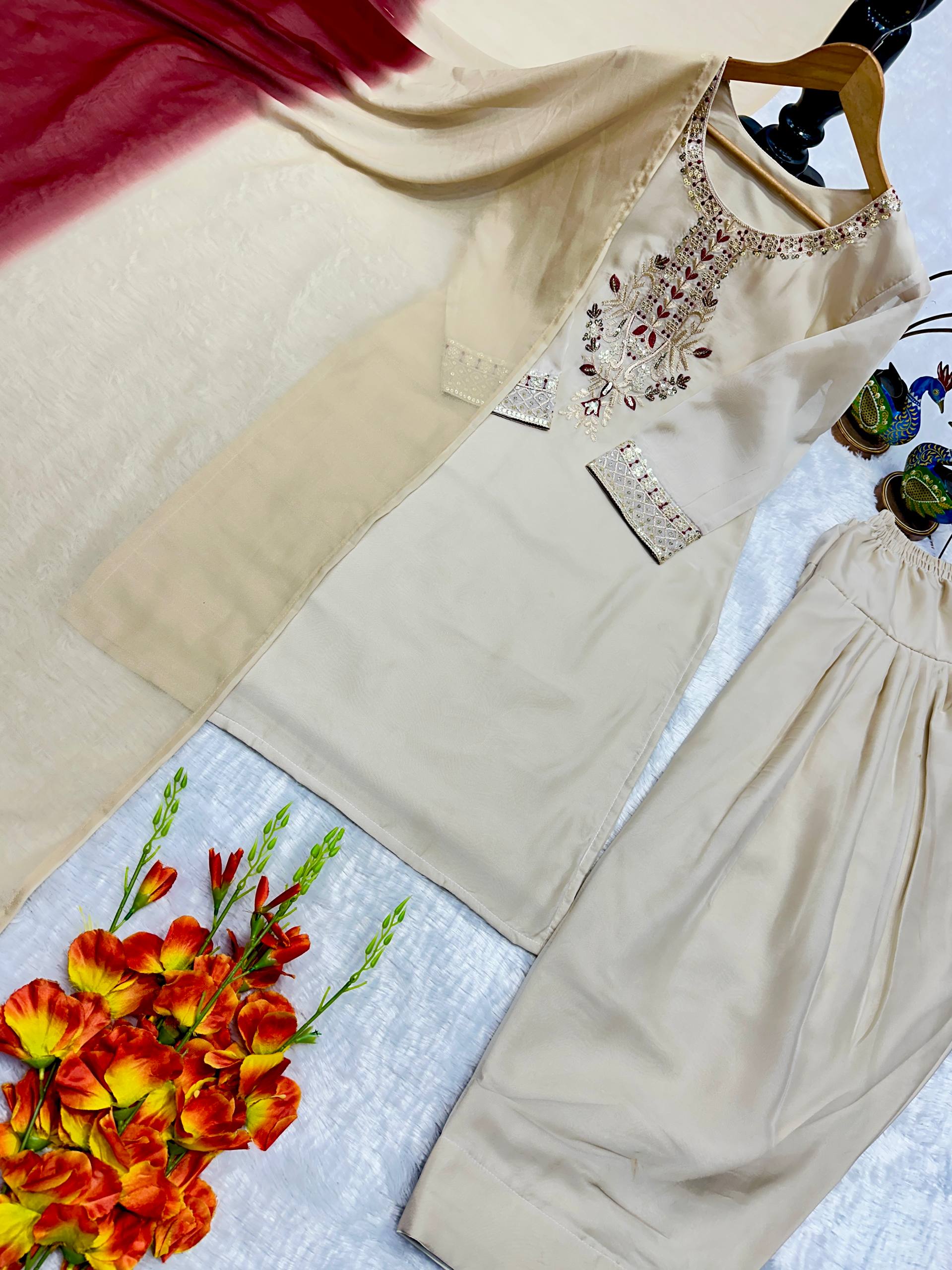 The Cinematic Cream & Ruby Salwar Set
